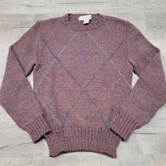 Tricots St Raphael Pure New Wool Argyle Sweater Mens Size Small Preppy Classic - Picture 1 of 9